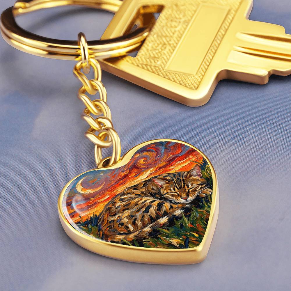 Sleepy Egyptian Mau Night Heart Keychain