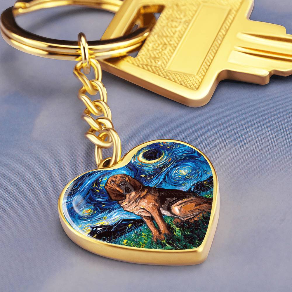 Bloodhound Starry Night Heart Keychain