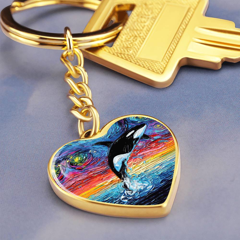 Orca Starry Night Heart Keychain