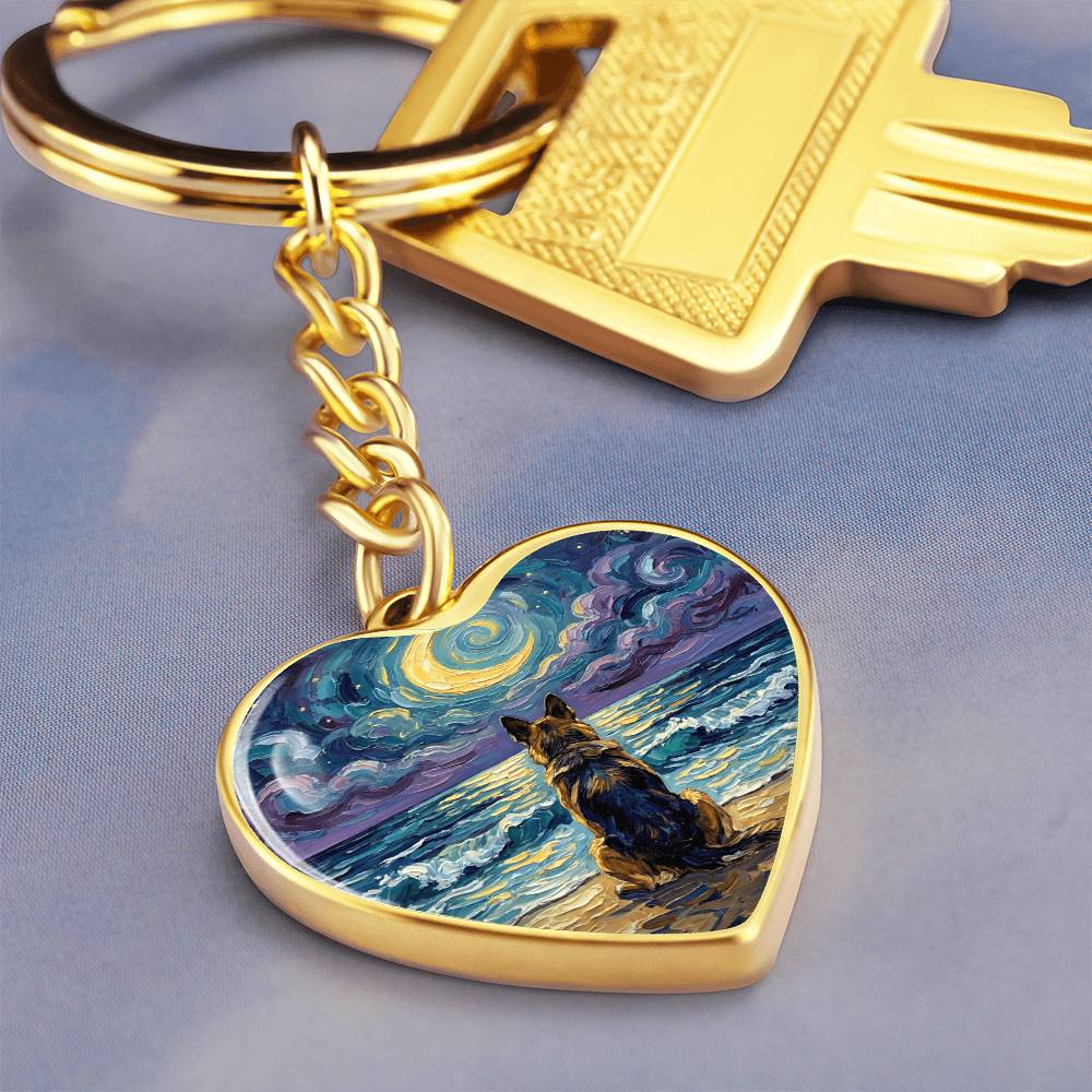 Beach Night - German Shepherd Heart Keychain