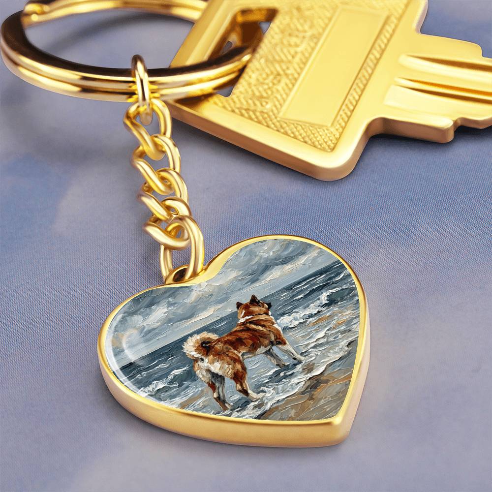Beach Day - Akita Heart Keychain