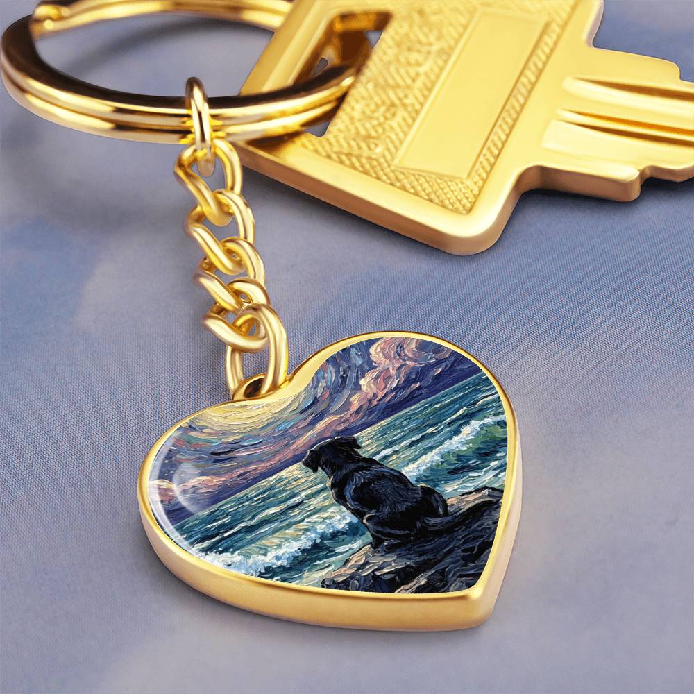 Beach Night - Black Labrador Puppy Heart Keychain