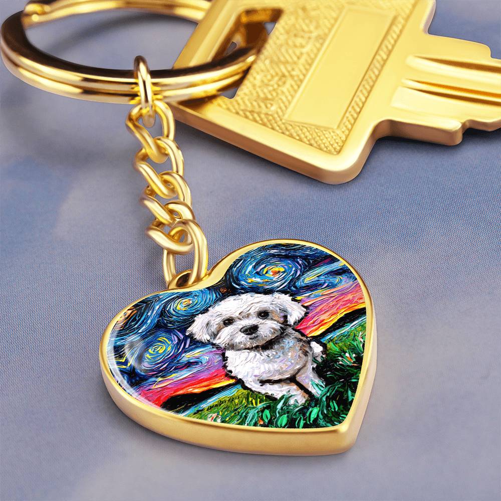 Maltipoo Starry Night Heart Keychain
