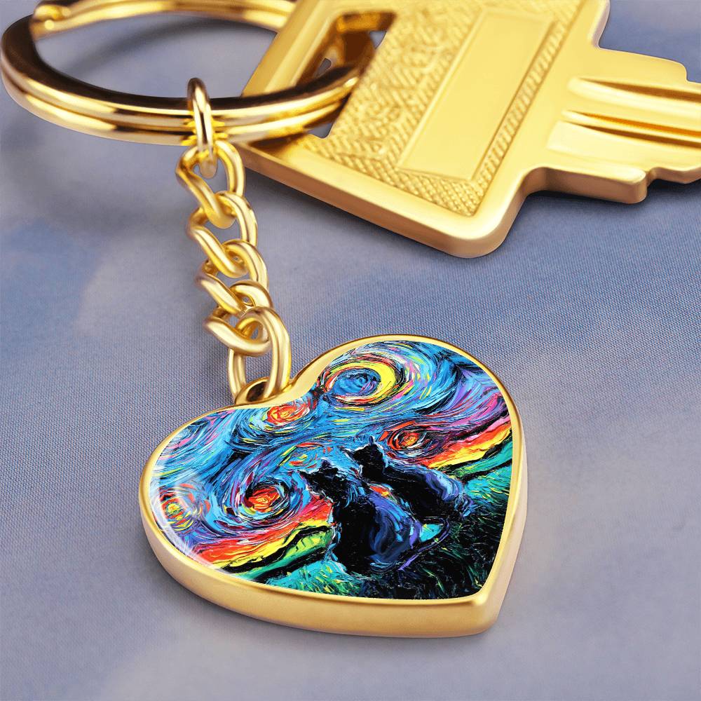Van Gogh;s Cats Starry Night Heart Keychain