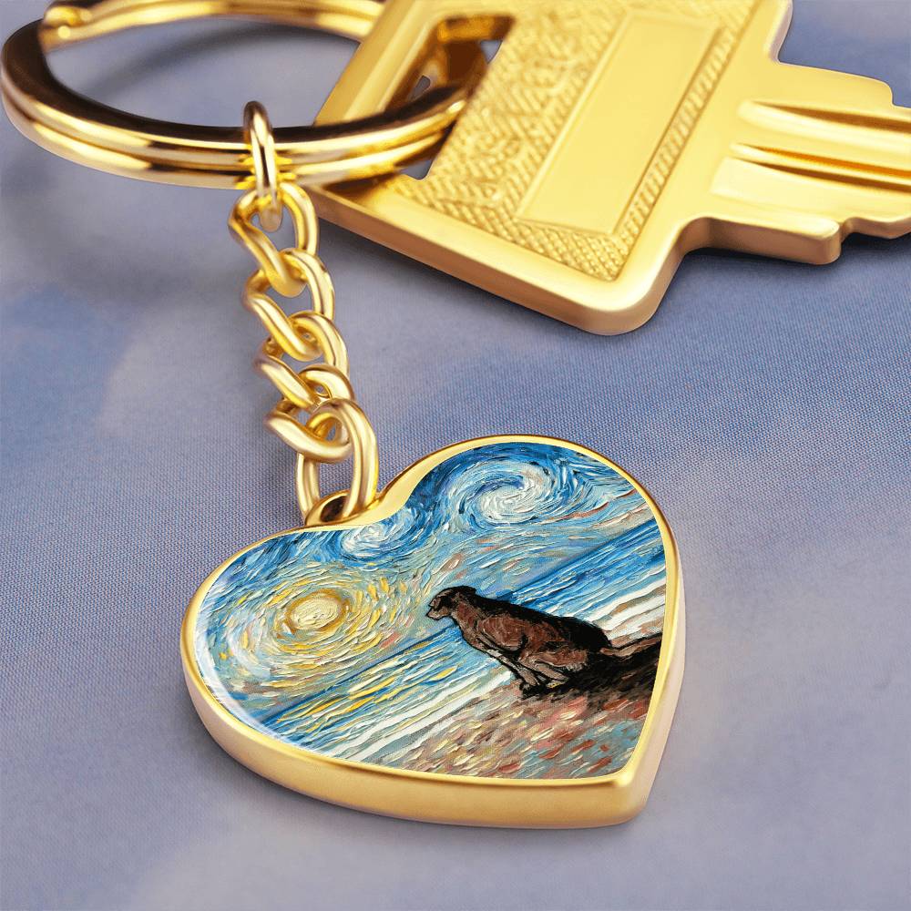 Beach Days - Chocolate Labrador Starry Night Heart Keychain