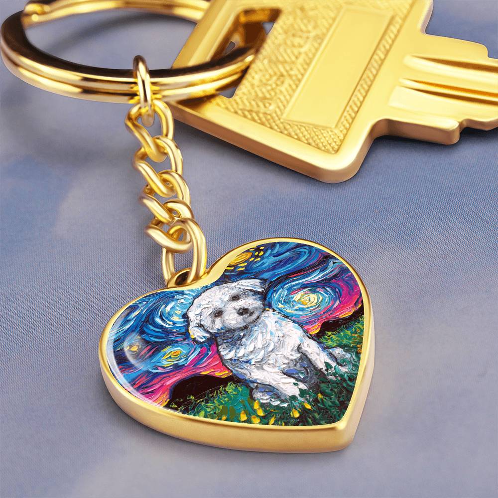 Maltese Starry Night Heart Keychain