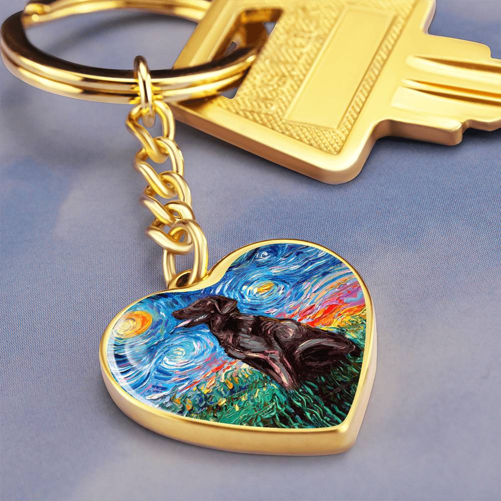 Chocolate Labrador Starry Night Heart Keychain