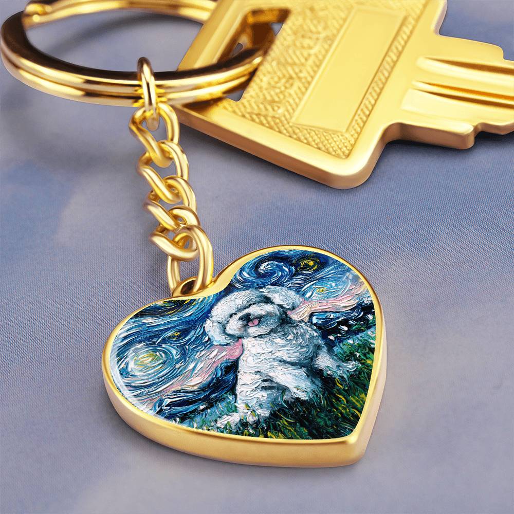 Bichon Frise Starry Night Heart Keychain
