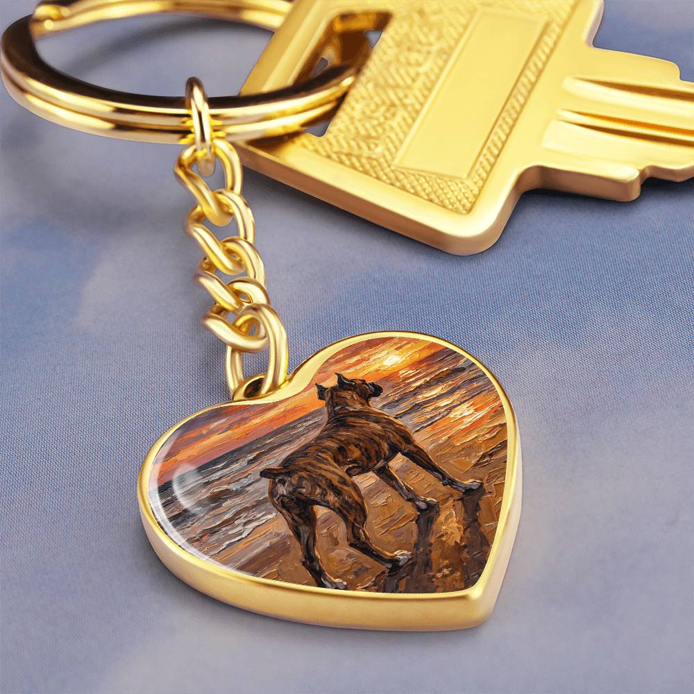 Beach Days - Brindle Boxer Heart Keychain