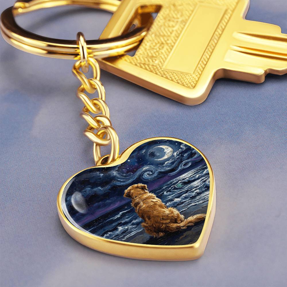 Beach Night - Golden Retriever Heart Keychain