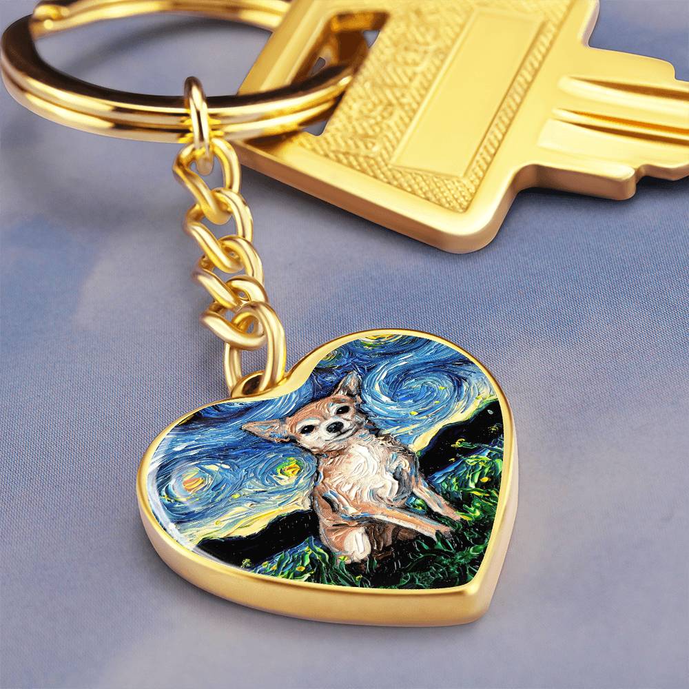 Chihuahua Starry Night Heart Keychain