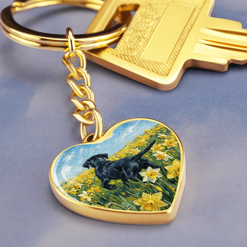 Amongst The Flowers - Black Labrador Heart Keychain
