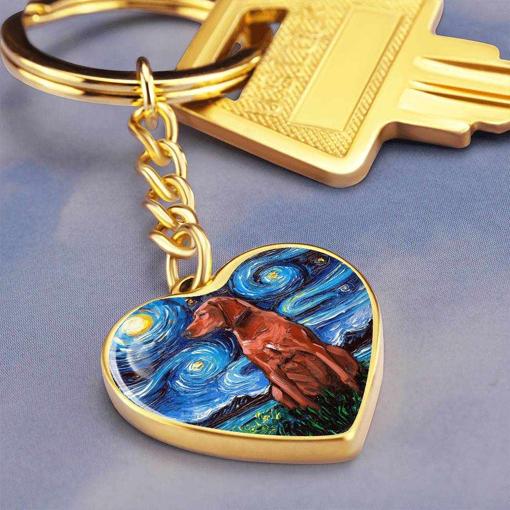 Redbone Coonhound Starry Night Heart Keychain