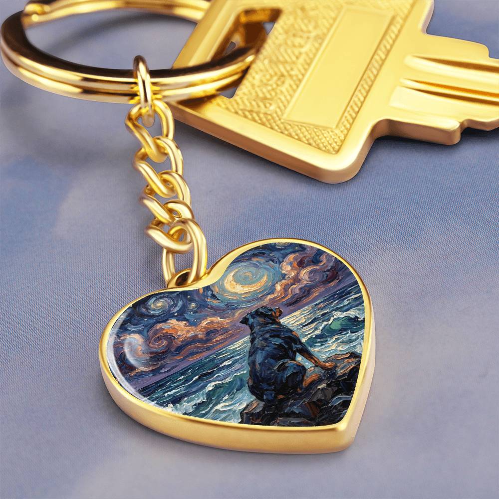 Beach Night - Rottweiler Heart Keychain