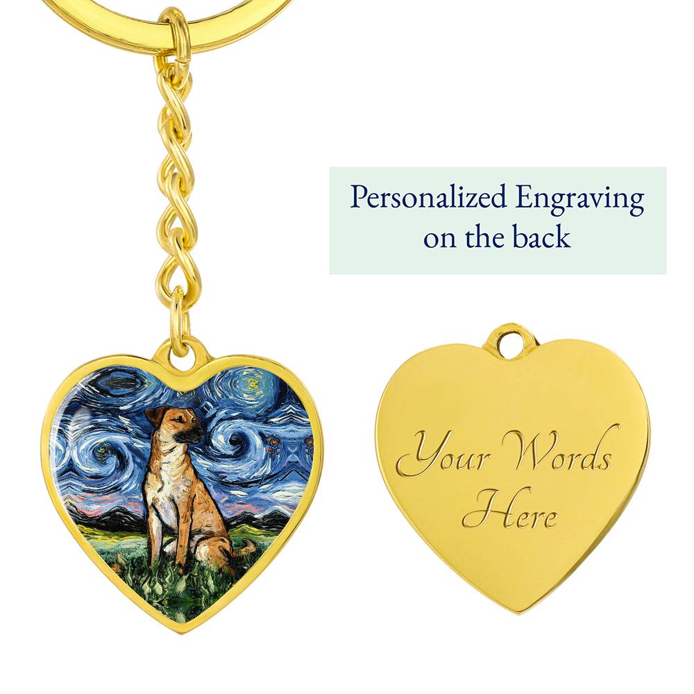 Black Mouth Cur Starry Night Heart Keychain