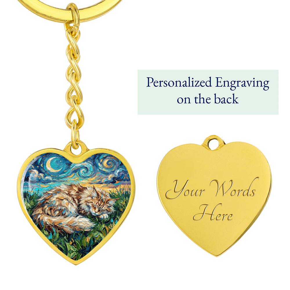 Sleepy Maine Coon Night Heart Keychain