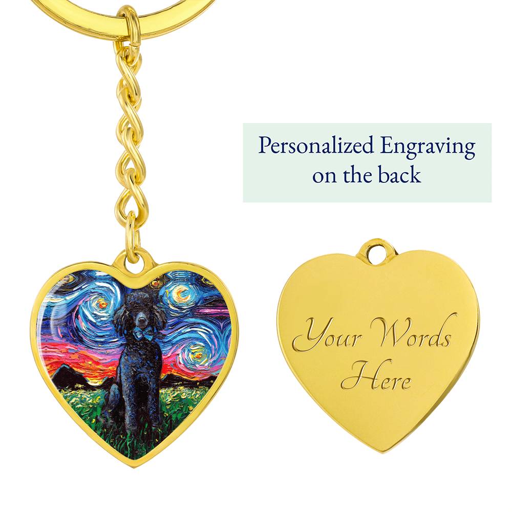 Black Poodle Starry Night Heart Keychain