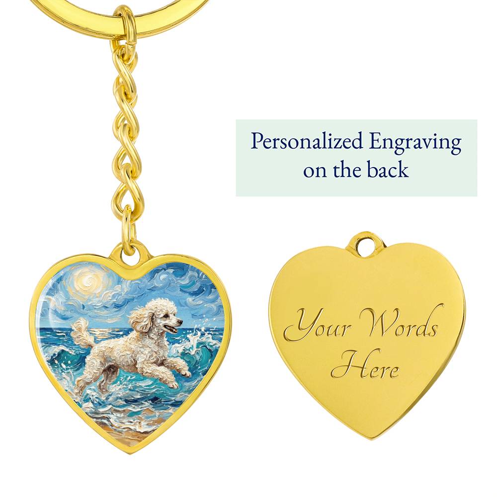 Beach Day - White Toy Poodle Heart Keychain