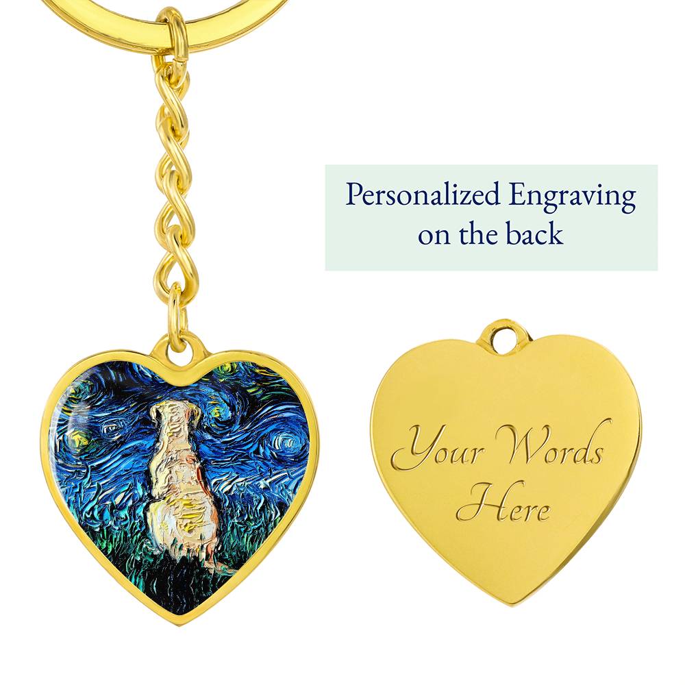 Yellow Labrador Back Starry Night Heart Keychain