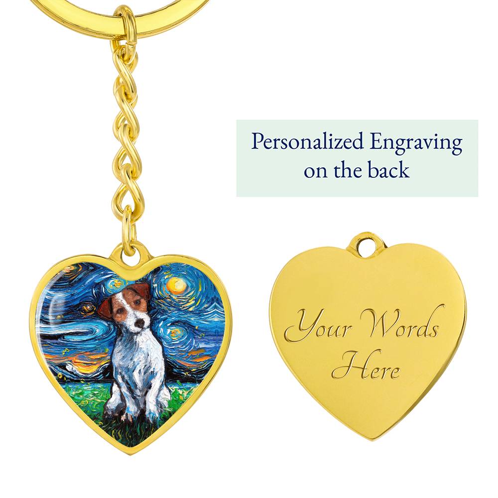 Jack Russell Terrier Starry Night Heart Keychain