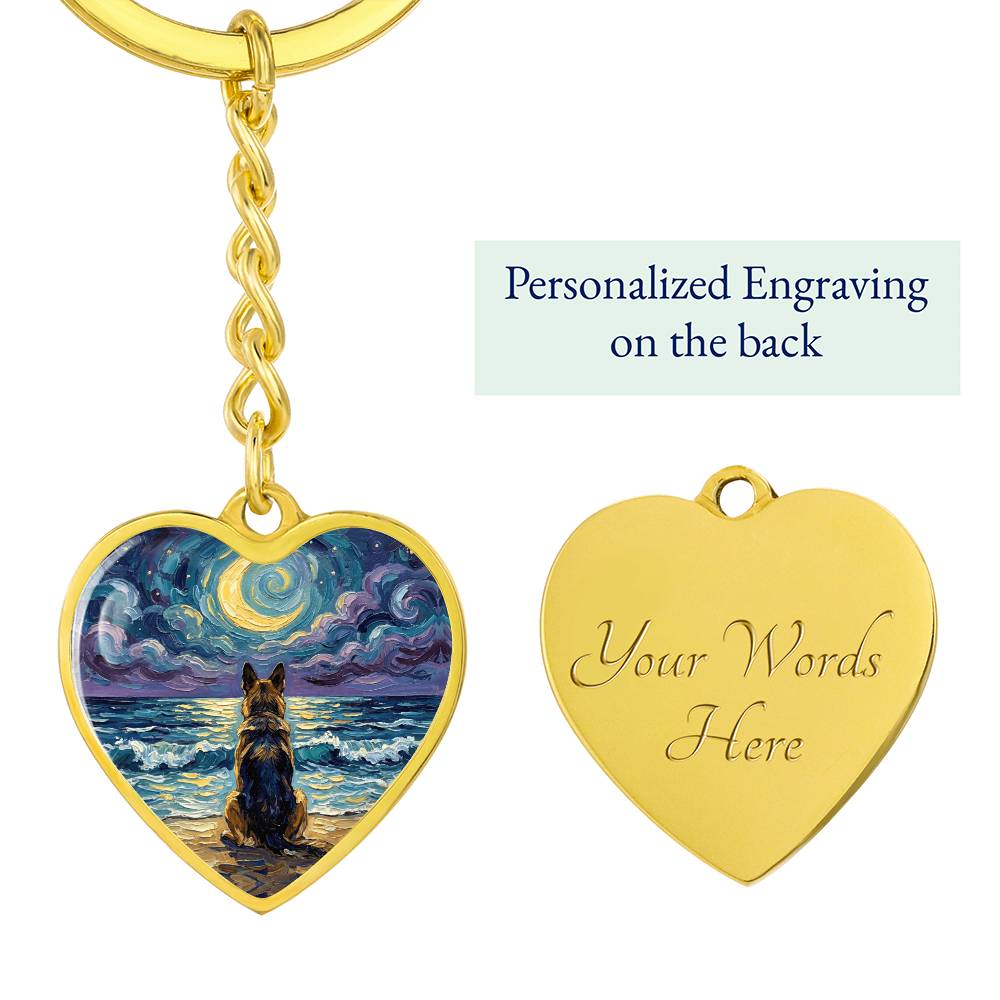 Beach Night - German Shepherd Heart Keychain