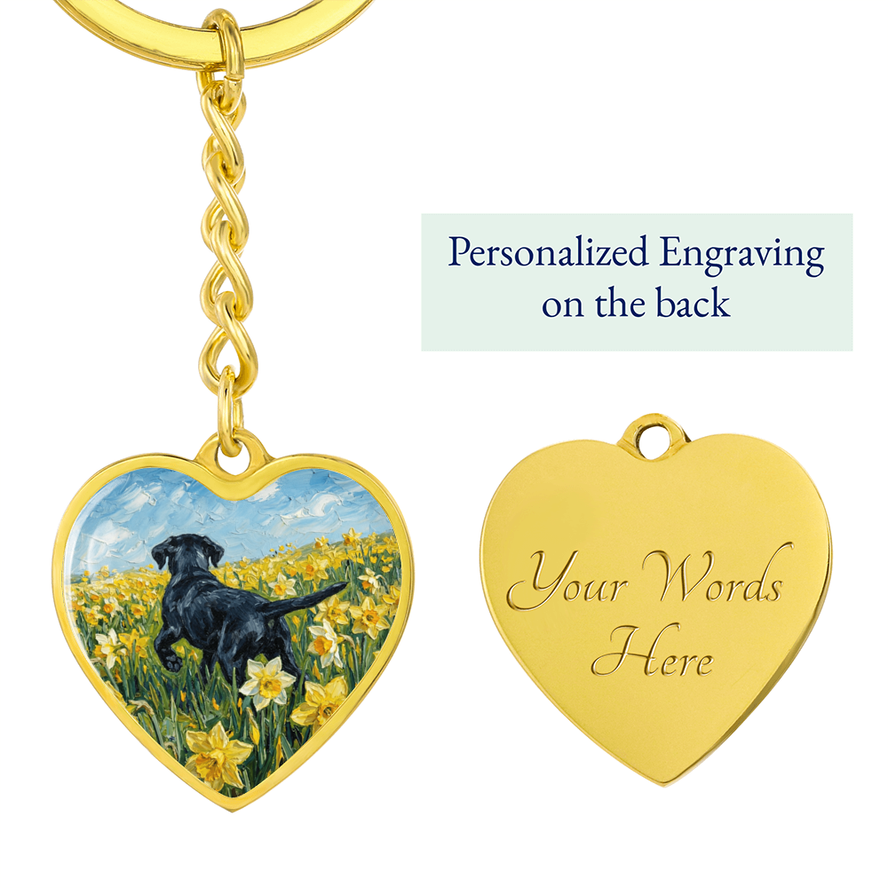 Amongst The Flowers - Black Labrador Heart Keychain