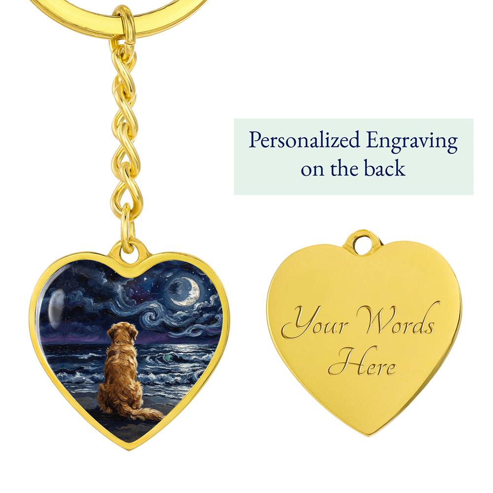 Beach Night - Golden Retriever Heart Keychain
