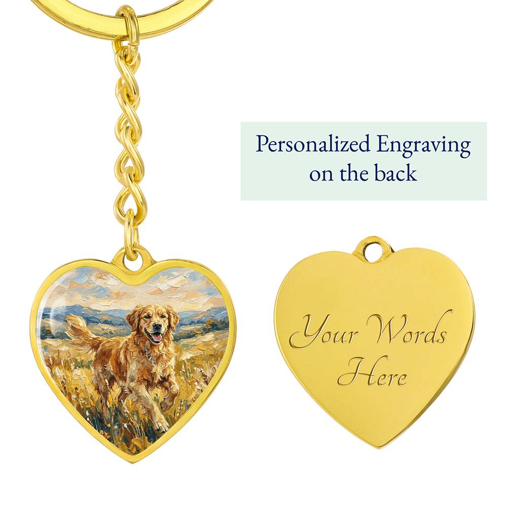 Happy Golden Retriever Heart Keychain