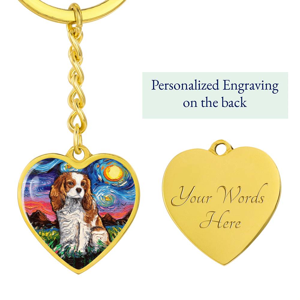 Blenheim Spaniel Starry Night Heart Keychain