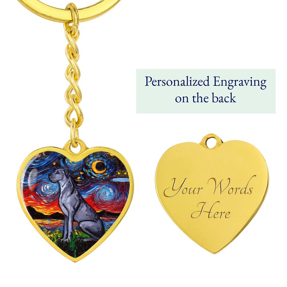 Blue Great Dane Starry Night Heart Keychain
