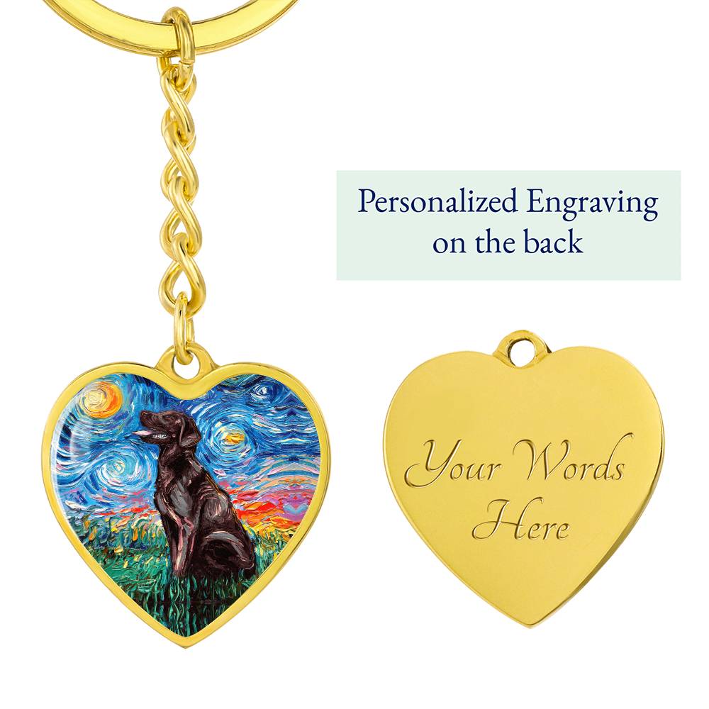 Chocolate Labrador Starry Night Heart Keychain