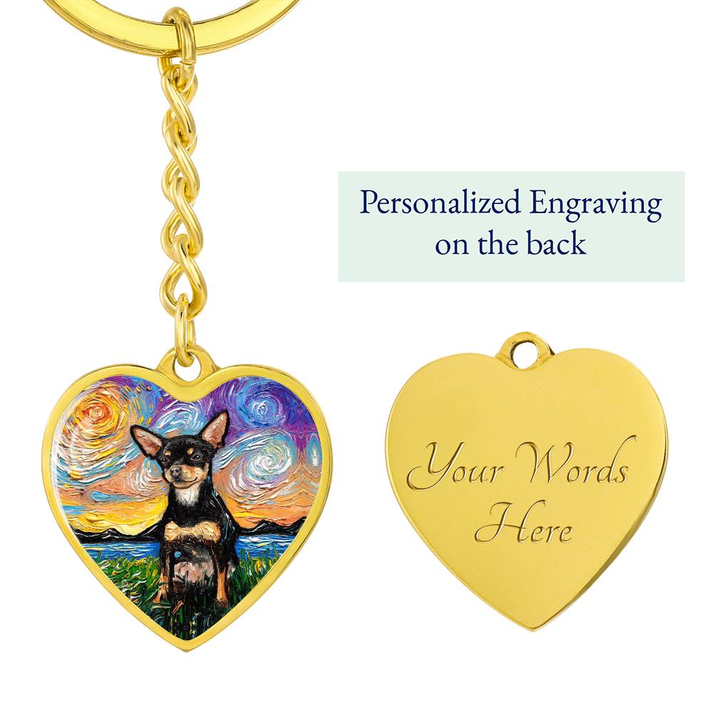 Black and Tan Chihuahua Starry Night Heart Keychain