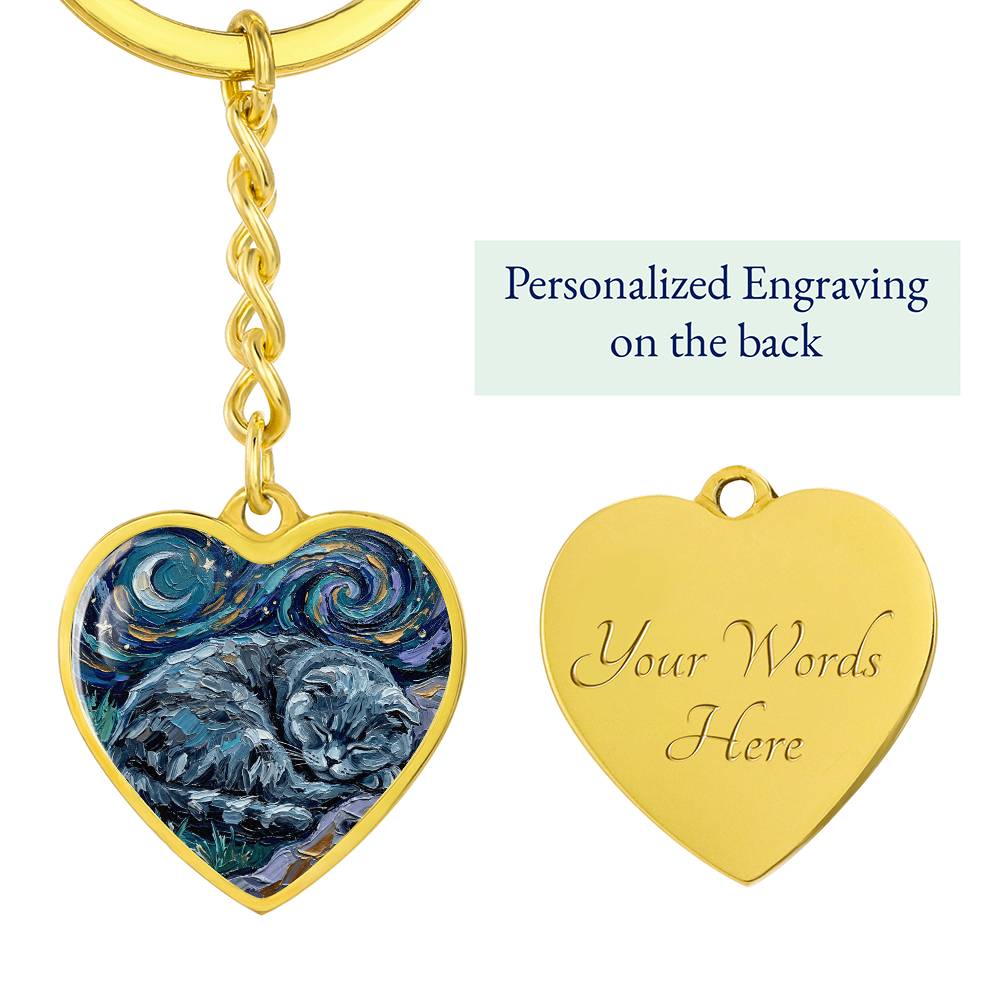 Sleepy Scottish Fold Night Heart Keychain