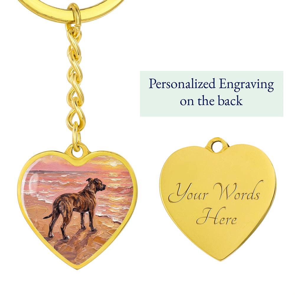 Beach Days - Brindle Pit Bull Heart Keychain