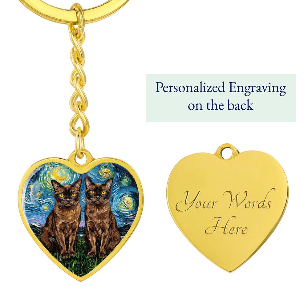 Burnese Cat Night Heart Keychain