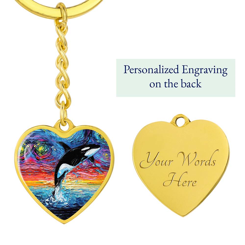 Orca Starry Night Heart Keychain