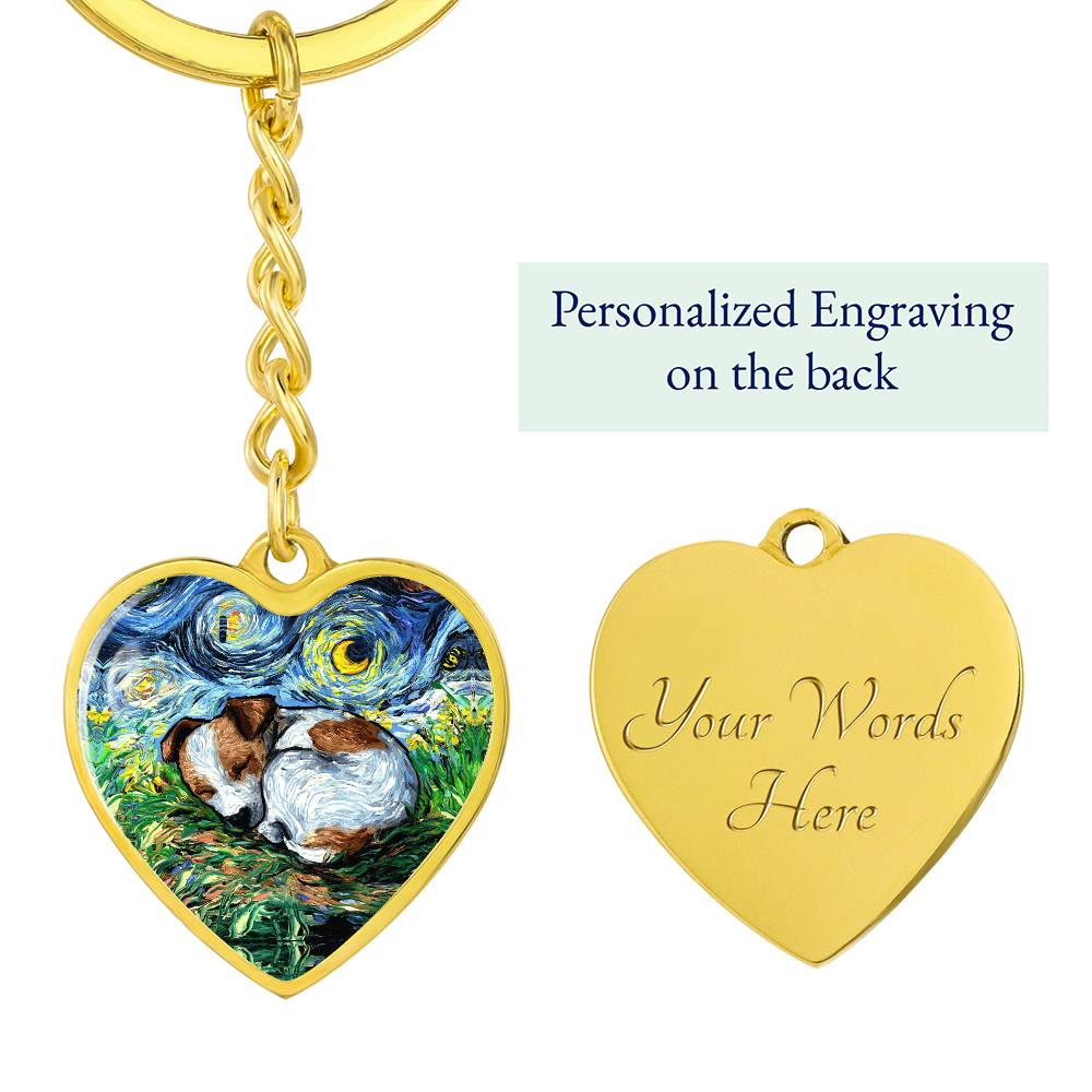 Sleeping Jack Russell Terrier Starry Night Heart Keychain