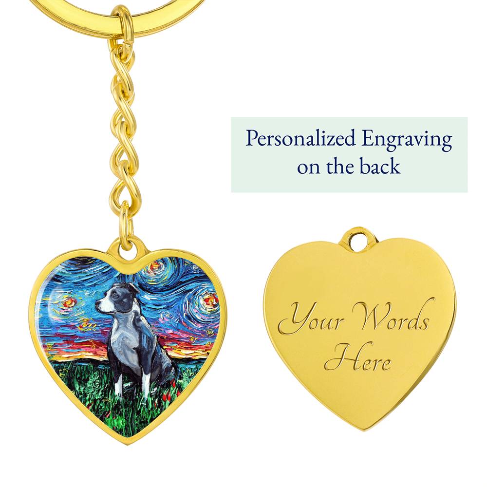 Pit Bull Starry Night Heart Keychain