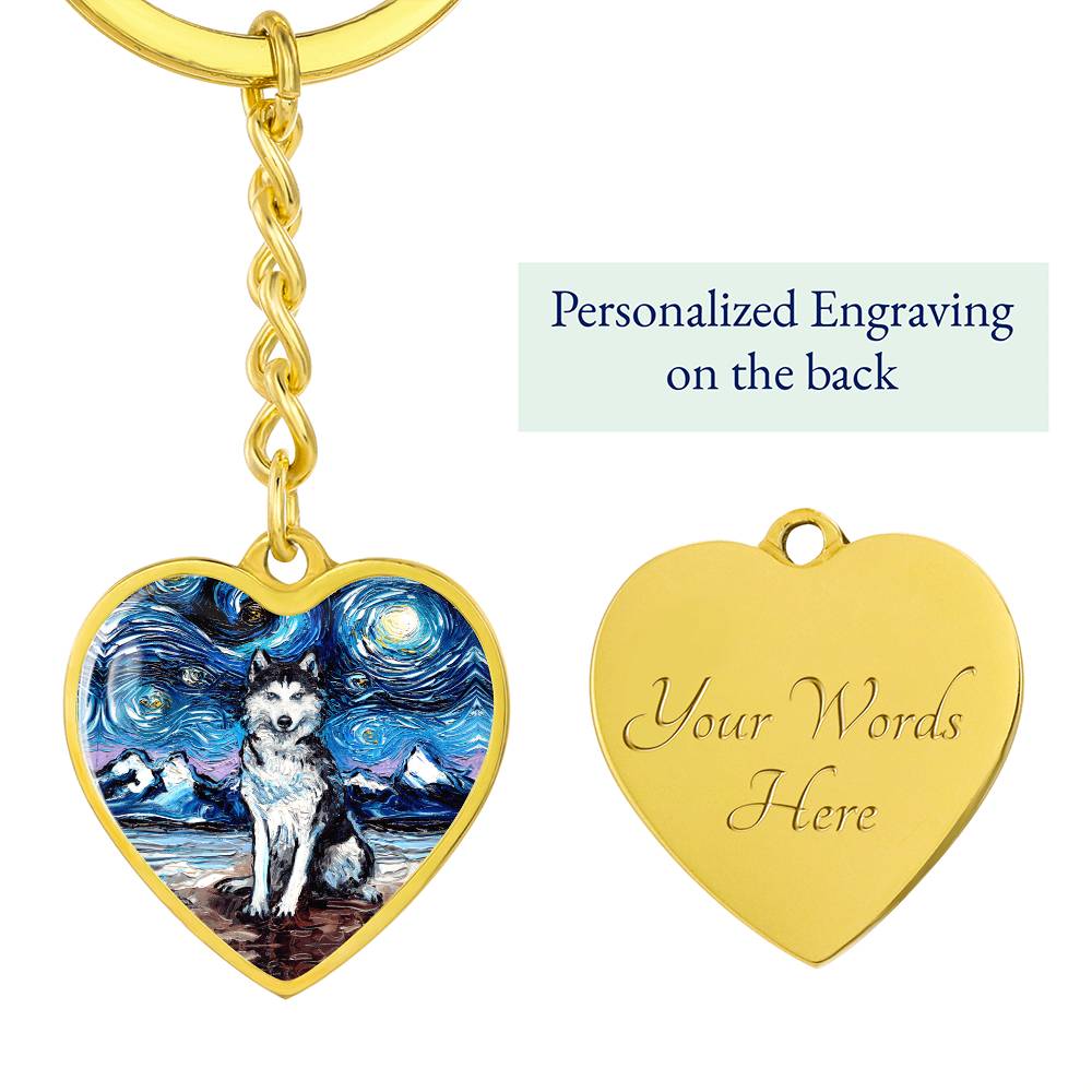 Husky Starry Night Heart Keychain