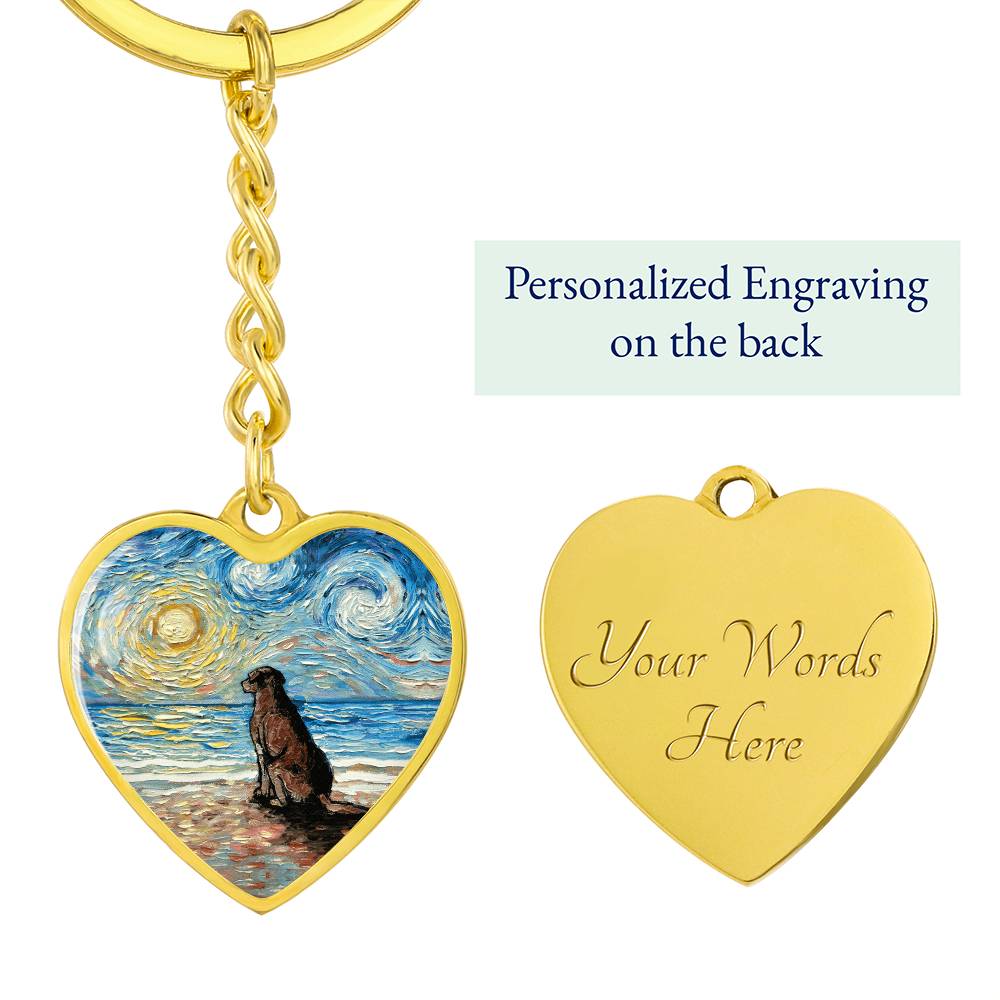 Beach Days - Chocolate Labrador Starry Night Heart Keychain