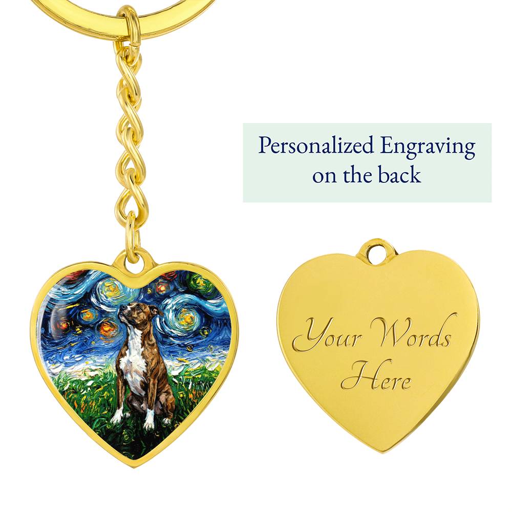 Staffordshire Bull Terrier Starry Night Heart Keychain