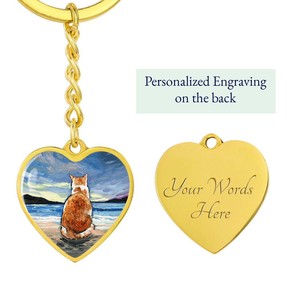 Beach Days - Orange and White Tabby Heart Keychain