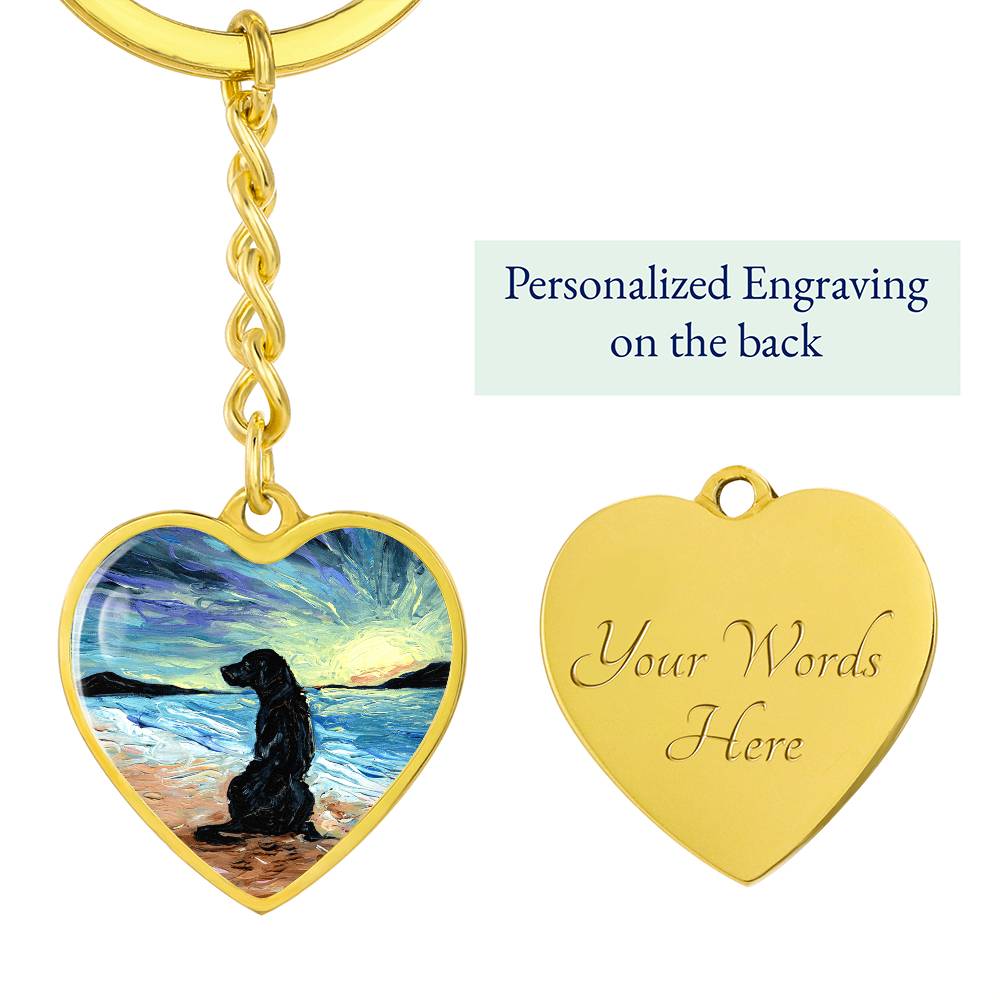 Beach Days - Black Labrador Heart Keychain