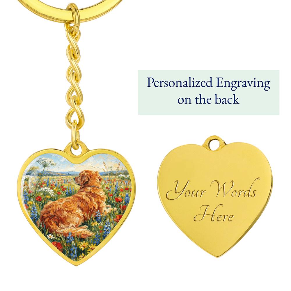 Amongst The Flowers - Golden Retriever Heart Keychain