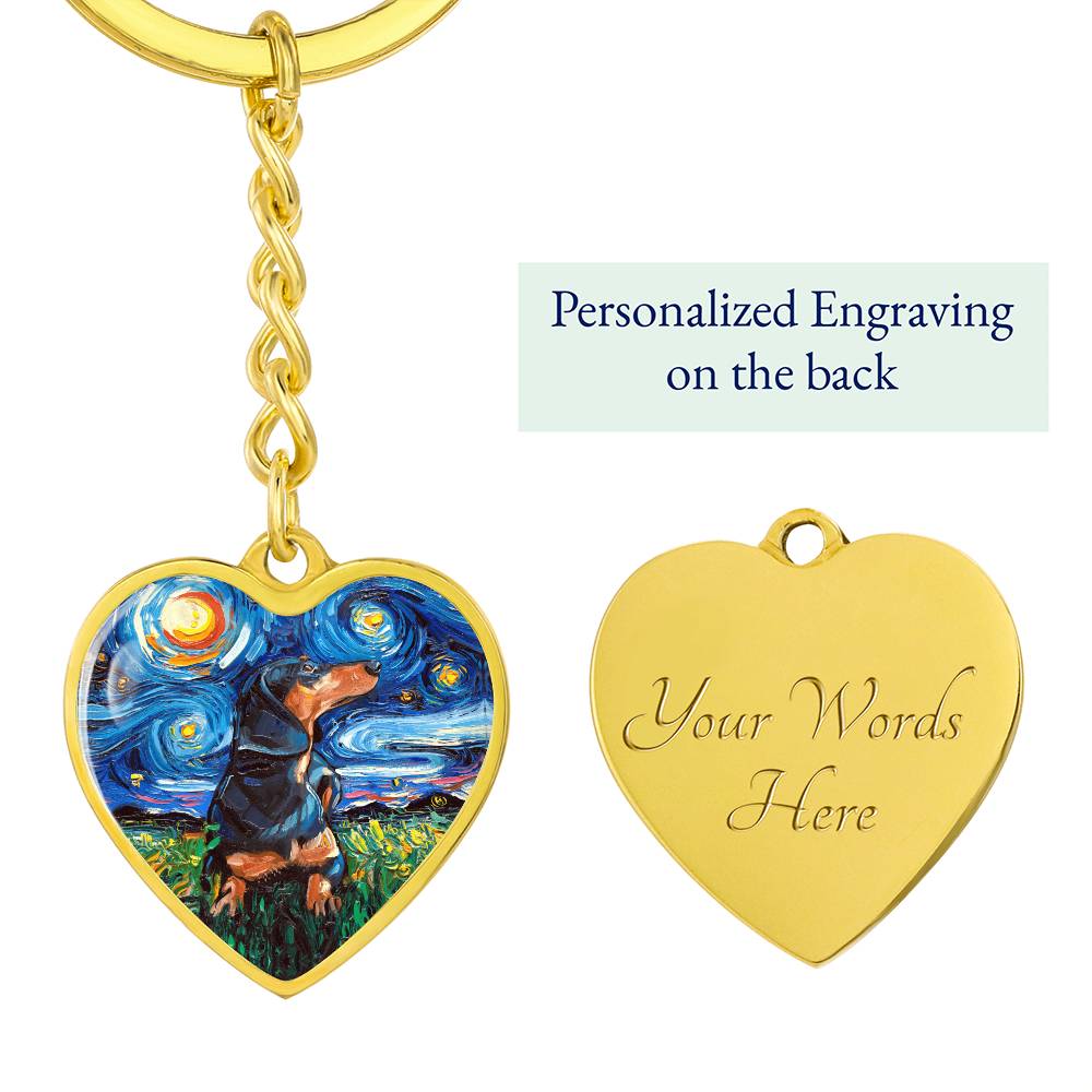Black and Tan Dachshund Starry Night Heart Keychain