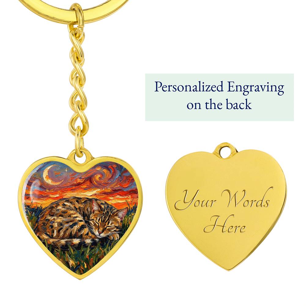 Sleepy Egyptian Mau Night Heart Keychain