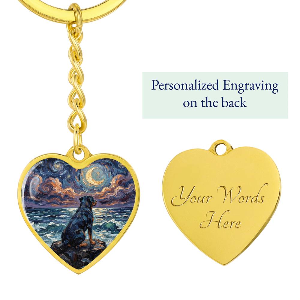 Beach Night - Rottweiler Heart Keychain