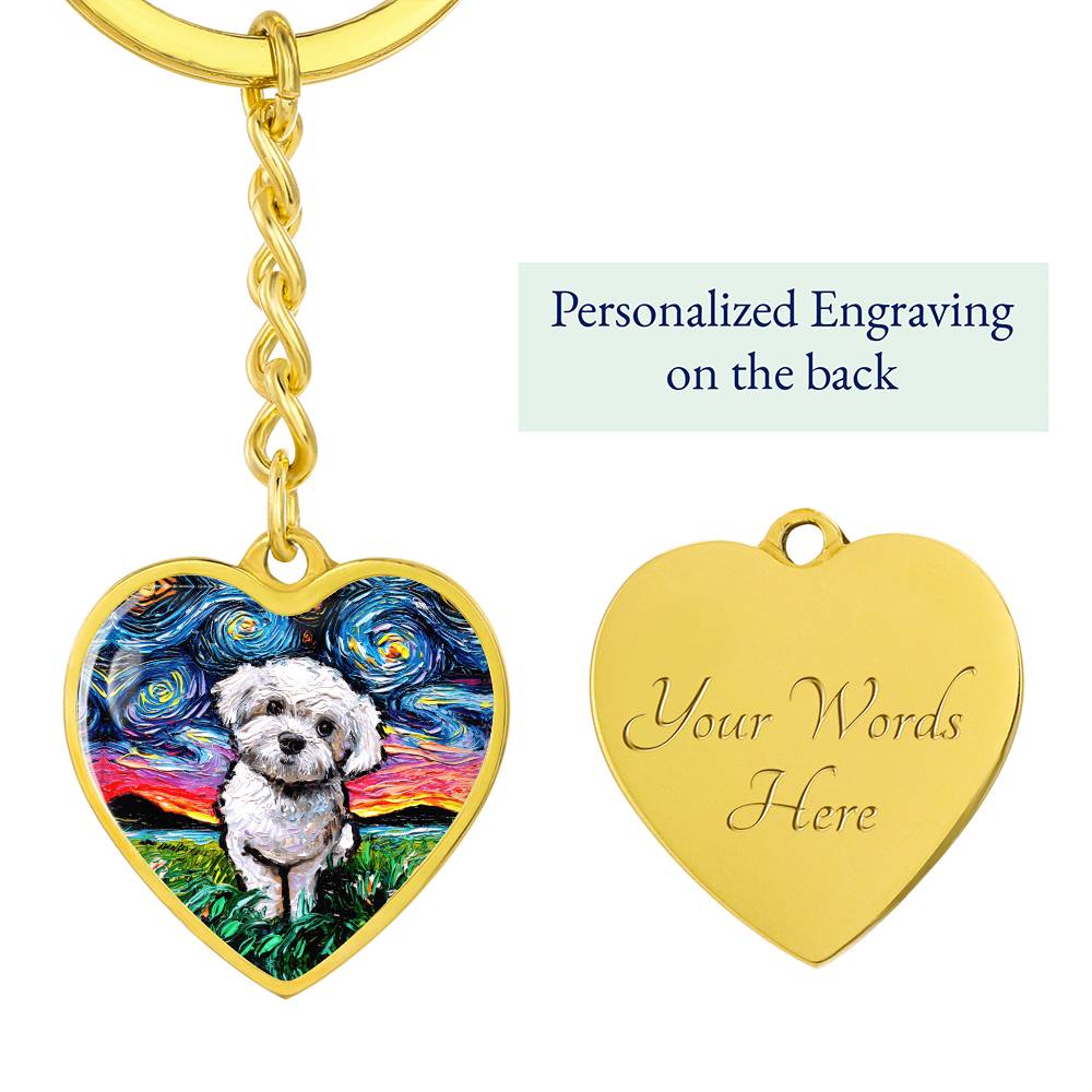 Maltipoo Starry Night Heart Keychain