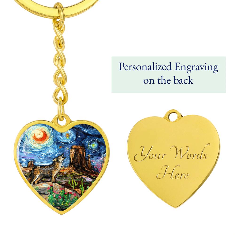 Southwestern Night Starry Night Heart Keychain