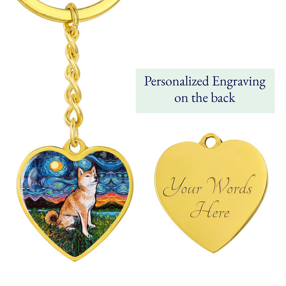 Shiba Inu Starry Night Heart Keychain